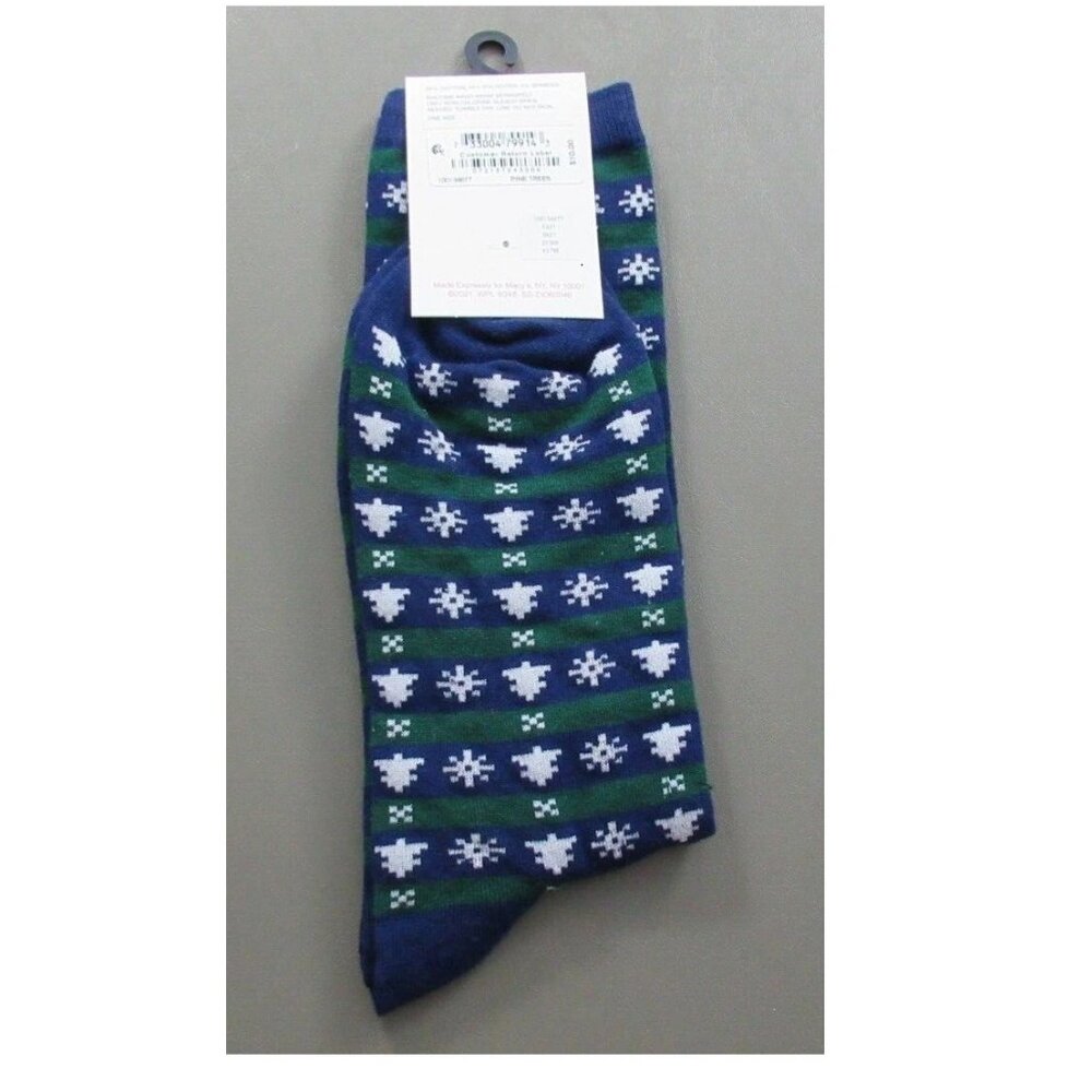 Club Room Men's 1-Pair Holiday Crew Socks, Blue Green Trees, Shoe Size 7-12